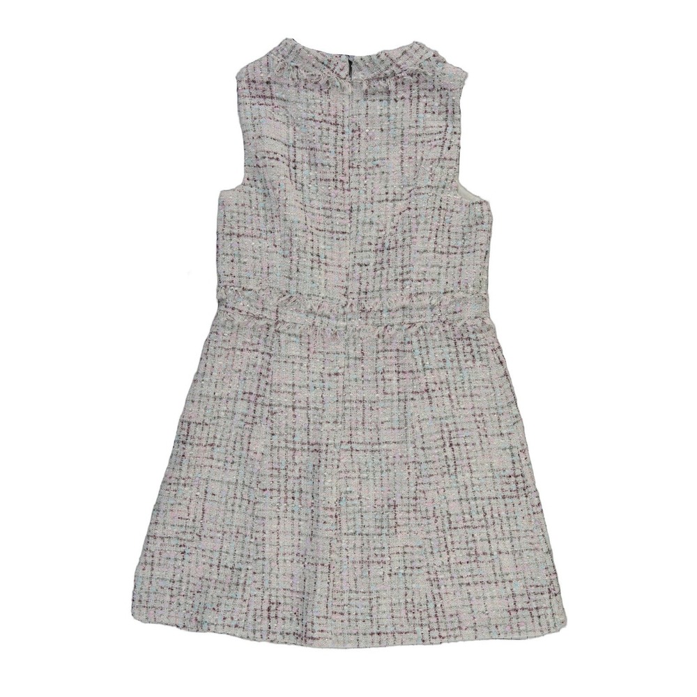 NEW Eliza J Tweed Shift Dress Women's Size 14 Pink Blue Fringe Pearl Mock Neck - Picture 4 of 12